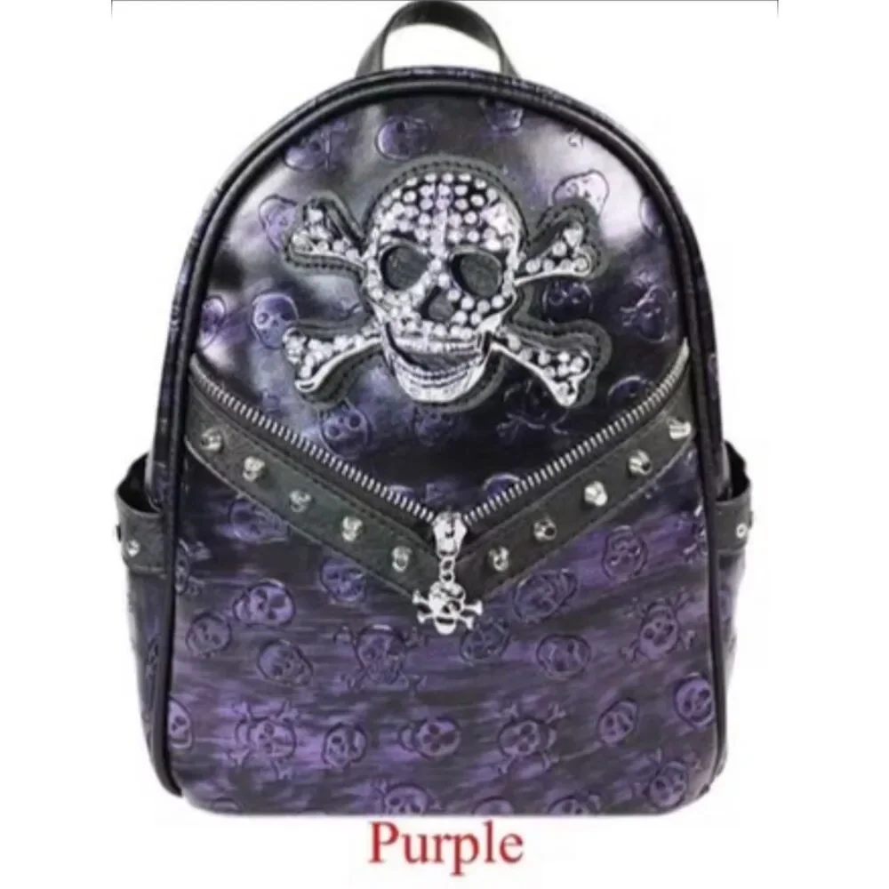 Purple Skull Backpack – Rhinestone Studded Biker Glam | Pixies Lounge 💜